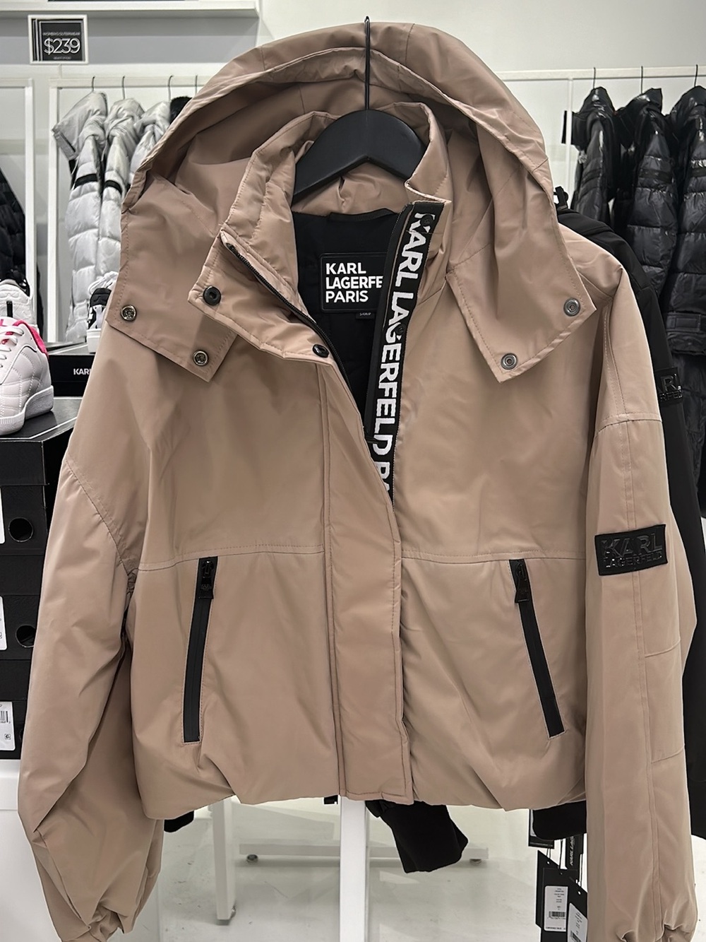 Karl Lagerfeld Beige Hooded Puffer Jacket